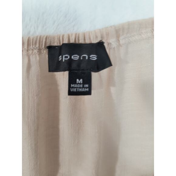 Spence Boho Tunic Top Women's Sz M Tan Adjustable Tie 3/4 Sleeve Pullover Lace - Picture 13 of 16